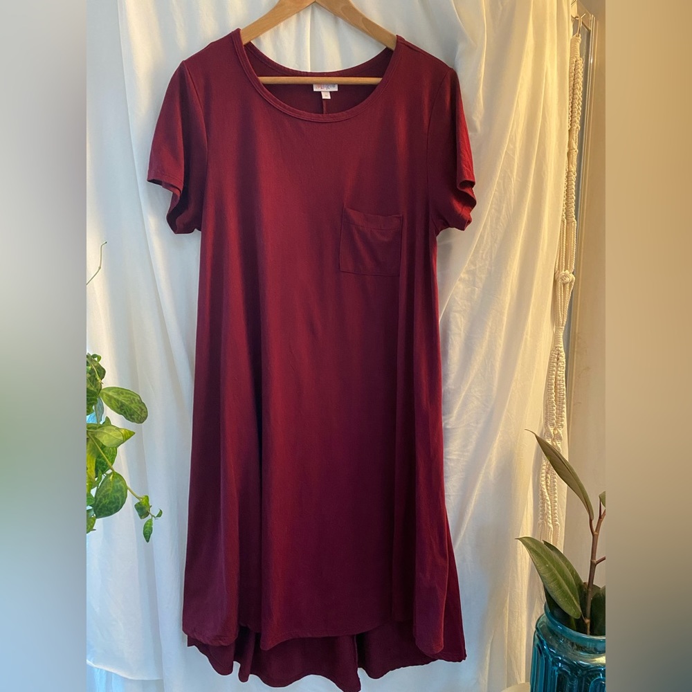 Burgundy high low pocketed t-shirt dress